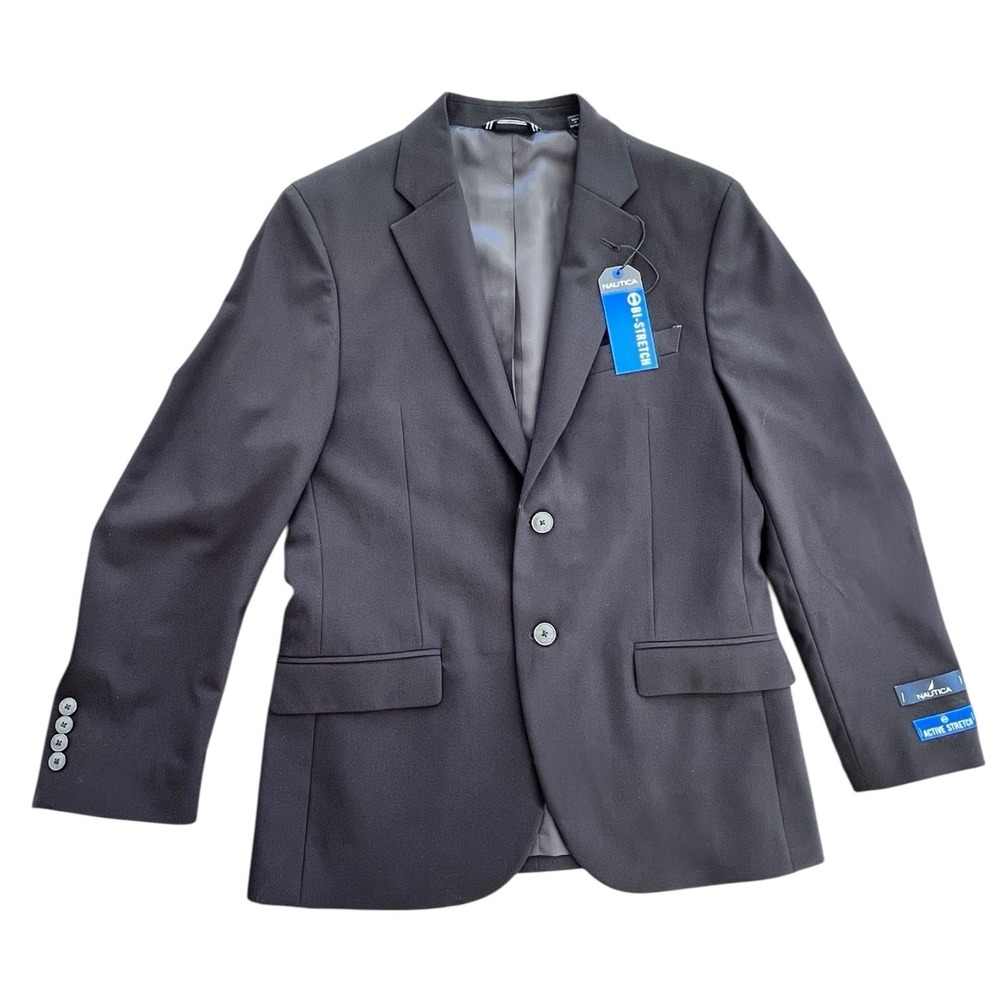 Nautica Gaff Modern Fit Bi Stretch Black Suit Jacket Blazer 36S Quiet Luxury